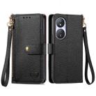 For Honor Play 50 Plus Love Zipper Lanyard Leather Phone Case(Black) - 1