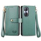 For Honor Play 50 Plus Love Zipper Lanyard Leather Phone Case(Green) - 1