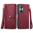 For Honor Play 50 Plus Love Zipper Lanyard Leather Phone Case(Red) - 1