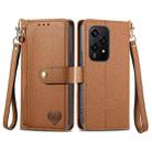 For Honor 200 Lite Global Love Zipper Lanyard Leather Phone Case(Brown) - 1