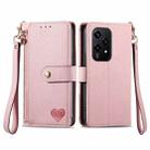 For Honor 200 Lite Global Love Zipper Lanyard Leather Phone Case(Pink) - 1