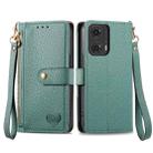 For Motorola Moto G24 Love Zipper Lanyard Leather Phone Case(Green) - 1
