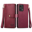 For Motorola Moto G24 Love Zipper Lanyard Leather Phone Case(Red) - 1