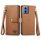 For Motorola Moto G34 Love Zipper Lanyard Leather Phone Case(Brown) - 1