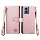 For Motorola Moto G34 Love Zipper Lanyard Leather Phone Case(Pink) - 1