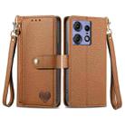 For Motorola Edge 50 Pro Love Zipper Lanyard Leather Phone Case(Brown) - 1