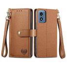 For Motorola Moto G Play 2024 Love Zipper Lanyard Leather Phone Case(Brown) - 1