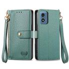 For Motorola Moto G Play 2024 Love Zipper Lanyard Leather Phone Case(Green) - 1