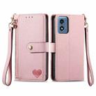 For Motorola Moto G Play 2024 Love Zipper Lanyard Leather Phone Case(Pink) - 1