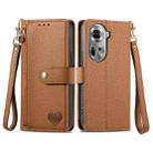 For OPPO Reno11 5G Global Love Zipper Lanyard Leather Phone Case(Brown) - 1