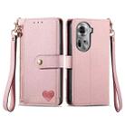 For OPPO Reno11 5G Global Love Zipper Lanyard Leather Phone Case(Pink) - 1