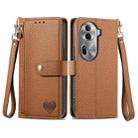 For OPPO Reno11 Pro 5G Global Love Zipper Lanyard Leather Phone Case(Brown) - 1