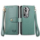 For OPPO Reno11 Pro 5G Global Love Zipper Lanyard Leather Phone Case(Green) - 1