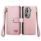 For OPPO Reno11 Pro 5G Global Love Zipper Lanyard Leather Phone Case(Pink) - 1