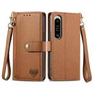 For Sony Xperia 1 IV Love Zipper Lanyard Leather Phone Case(Brown) - 1