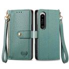 For Sony Xperia 1 IV Love Zipper Lanyard Leather Phone Case(Green) - 1