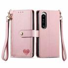 For Sony Xperia 1 IV Love Zipper Lanyard Leather Phone Case(Pink) - 1