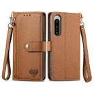 For Sony Xperia 5 IV Love Zipper Lanyard Leather Phone Case(Brown) - 1