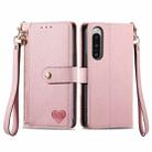 For Sony Xperia 5 IV Love Zipper Lanyard Leather Phone Case(Pink) - 1