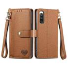 For Sony Xperia 10 IV Love Zipper Lanyard Leather Phone Case(Brown) - 1
