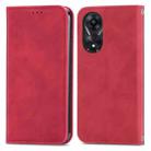 For OPPO A58 4G Retro Skin Feel Magnetic Flip Leather Phone Case(Red) - 1