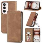 For OPPO Reno12 Pro Global Retro Skin Feel Magnetic Flip Leather Phone Case(Brown) - 1