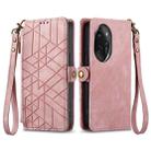 For Honor 100 Pro 5G Geometric Zipper Wallet Side Buckle Leather Phone Case(Pink) - 1