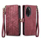 For Honor 100 Pro 5G Geometric Zipper Wallet Side Buckle Leather Phone Case(Red) - 1