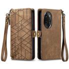For Honor 100 Pro 5G Geometric Zipper Wallet Side Buckle Leather Phone Case(Brown) - 1