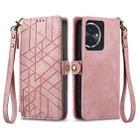 For Honor 100 5G Geometric Zipper Wallet Side Buckle Leather Phone Case(Pink) - 1