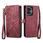 For Honor 100 5G Geometric Zipper Wallet Side Buckle Leather Phone Case(Red) - 1