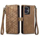 For Honor 100 5G Geometric Zipper Wallet Side Buckle Leather Phone Case(Brown) - 1