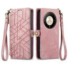 For Honor X9b Geometric Zipper Wallet Side Buckle Leather Phone Case(Pink) - 1