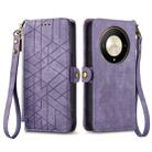 For Honor X9b Geometric Zipper Wallet Side Buckle Leather Phone Case(Purple) - 1