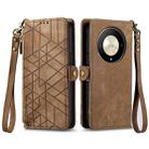 For Honor X9b Geometric Zipper Wallet Side Buckle Leather Phone Case(Brown) - 1