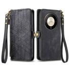 For Honor X9b Geometric Zipper Wallet Side Buckle Leather Phone Case(Black) - 1