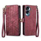 For Honor X50i Geometric Zipper Wallet Side Buckle Leather Phone Case(Red) - 1