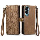 For Honor X50i Geometric Zipper Wallet Side Buckle Leather Phone Case(Brown) - 1