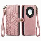 For Honor X9a Geometric Zipper Wallet Side Buckle Leather Phone Case(Pink) - 1