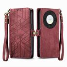 For Honor X9a Geometric Zipper Wallet Side Buckle Leather Phone Case(Red) - 1