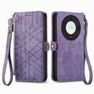 For Honor X9a Geometric Zipper Wallet Side Buckle Leather Phone Case(Purple) - 1