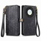 For Honor X9a Geometric Zipper Wallet Side Buckle Leather Phone Case(Black) - 1