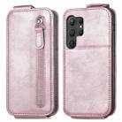 For Samsung Galaxy S24 Ultra 5G Zipper Wallet Vertical Flip Leather Phone Case(Pink) - 1