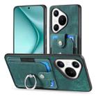 For Huawei Pura 70 Pro+ Retro Skin-feel Ring Card Wallet Phone Case(Green) - 2