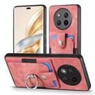 For Honor X60 Pro Retro Skin-feel Ring Card Wallet Phone Case(Pink) - 2