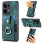 For OPPO Reno13 Retro Skin-feel Ring Card Wallet Phone Case(Green) - 1