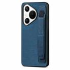 For Huawei Pura 70 Retro Wristband Holder Leather Back Phone Case(Blue) - 1