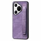 For Huawei Pura 70 Pro Retro Wristband Holder Leather Back Phone Case(Purple) - 1