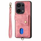 For Xiaomi Redmi Note 13 Pro 4G Retro Card Wallet Fold Leather Phone Case with Strap(Pink) - 3