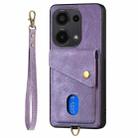 For Xiaomi Redmi Note 13 Pro 4G Retro Card Wallet Fold Leather Phone Case with Strap(Purple) - 3